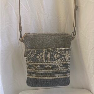 Myra Bag Blue and Gray Crossbody Bag with Intricate Pattern